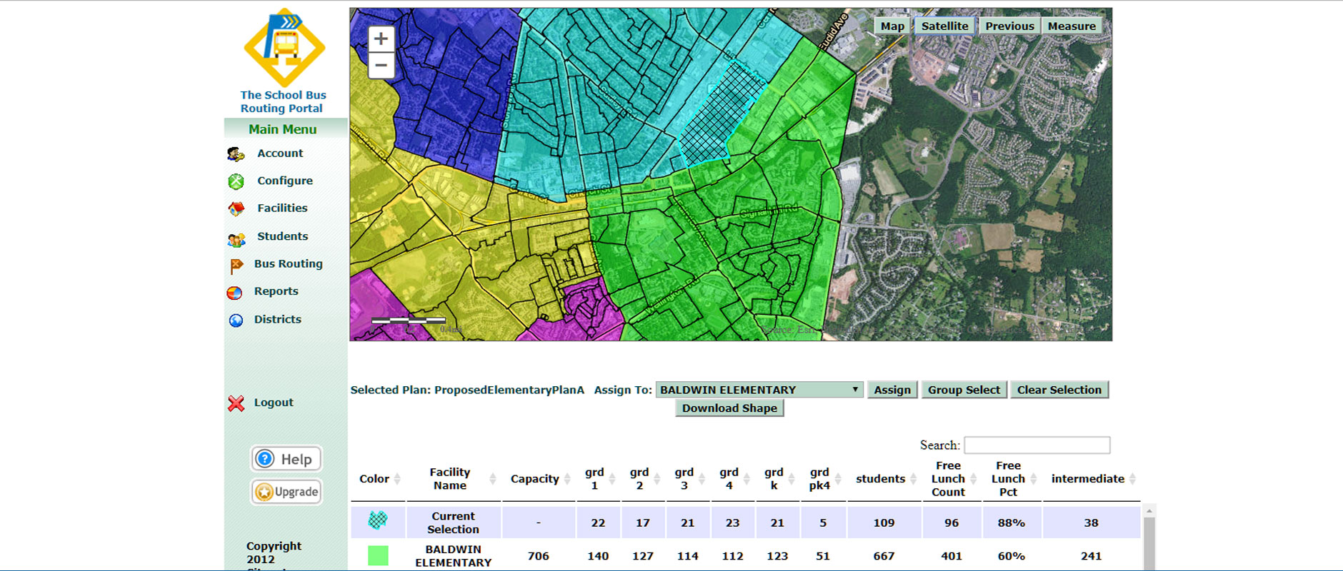 Screenshot of Attendance Area Redistricting software