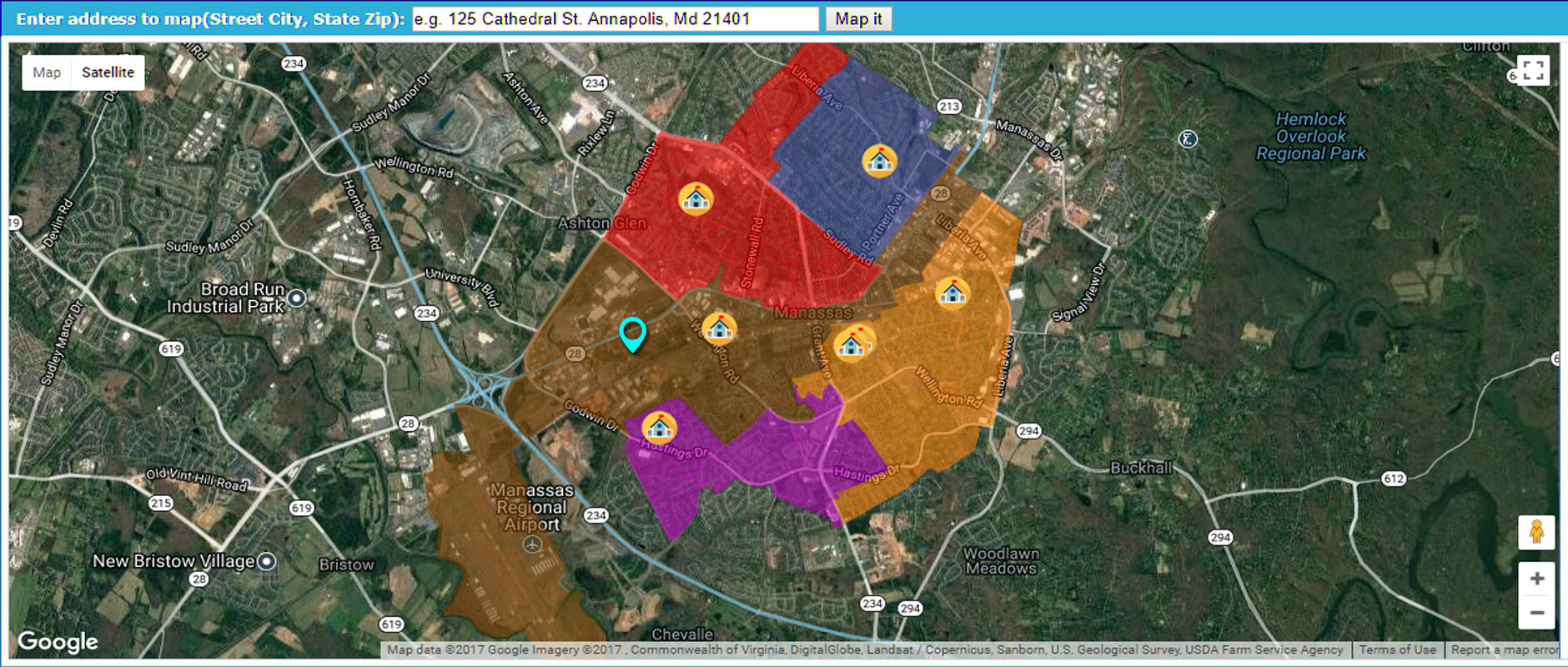Screenshot of School Locator software