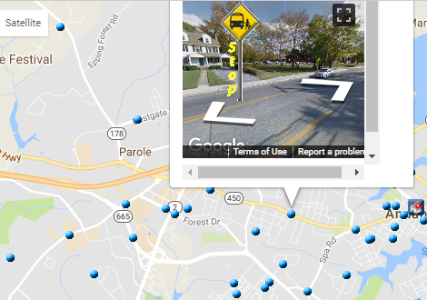 Screenshot of Stop Locator software